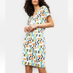 Pepaloves Womens Dress XS Colorful Art To Wear Geometric Brush Stroke V-Neck NEW
